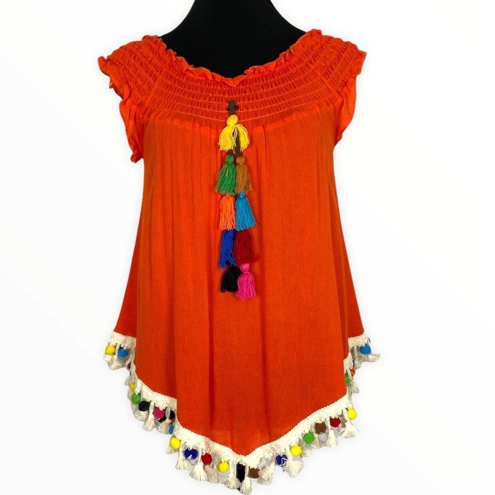 Vibrant Orange Tassel Women's Top